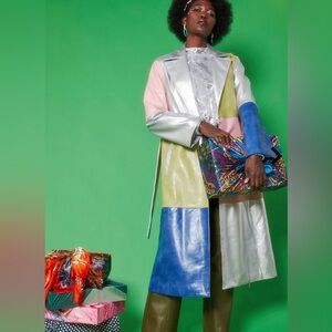 JAYLEY Vegan Metallic Trench Coat With Pockets & Belt